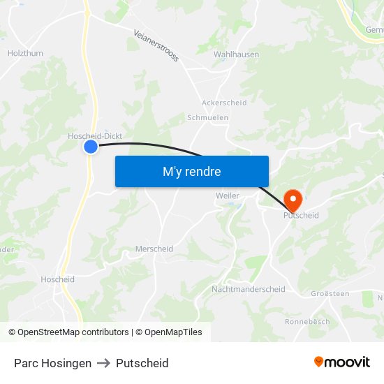 Parc Hosingen to Putscheid map