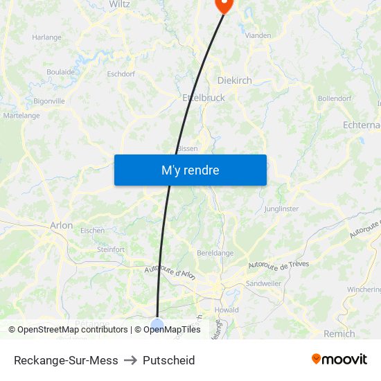 Reckange-Sur-Mess to Putscheid map