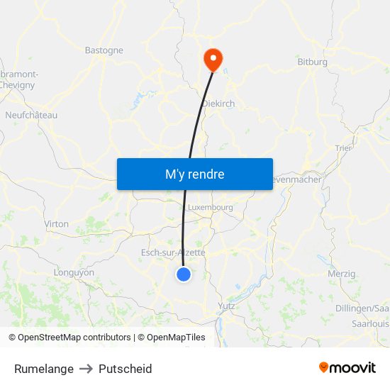 Rumelange to Putscheid map