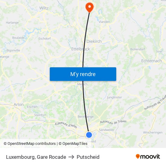 Luxembourg, Gare Rocade to Putscheid map