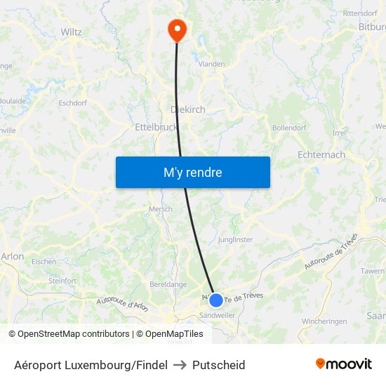 Aéroport Luxembourg/Findel to Putscheid map