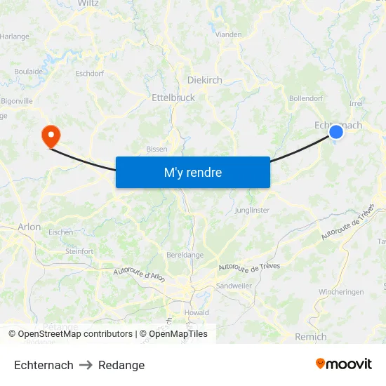 Echternach to Redange map