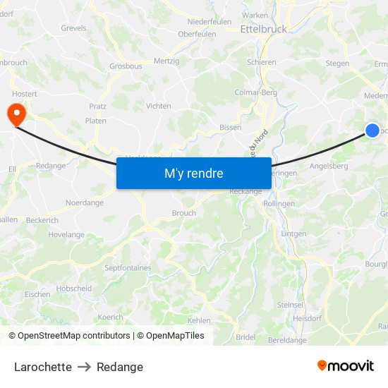 Larochette to Redange map