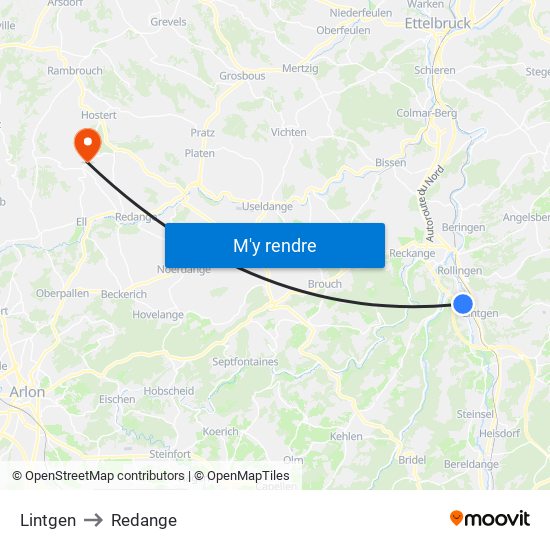 Lintgen to Redange map