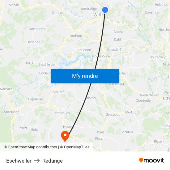 Eschweiler to Redange map