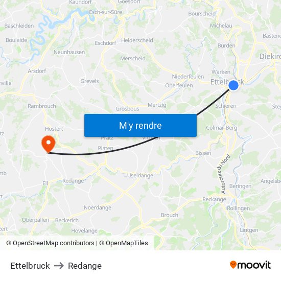 Ettelbruck to Redange map