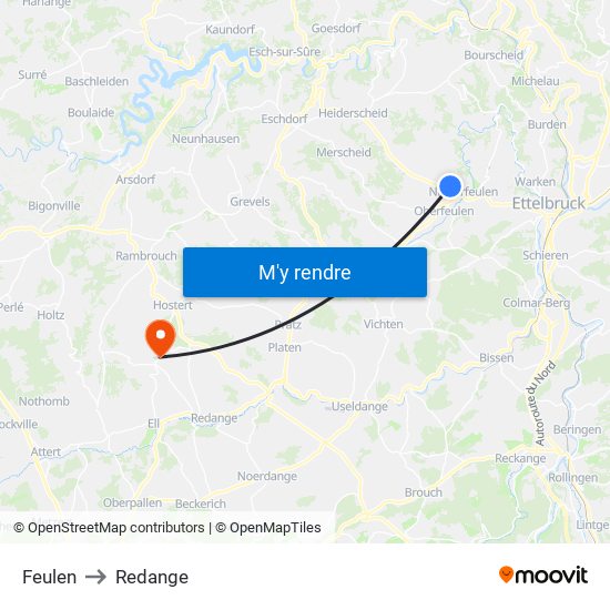 Feulen to Redange map