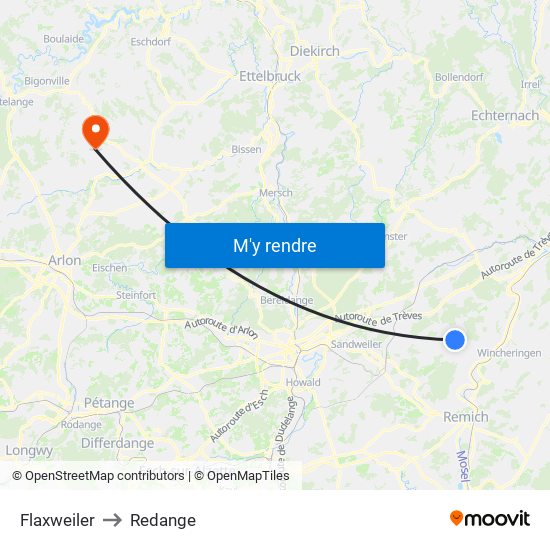 Flaxweiler to Redange map