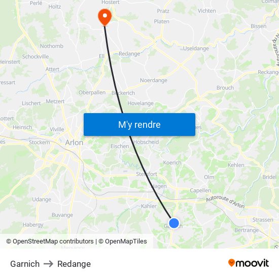 Garnich to Redange map