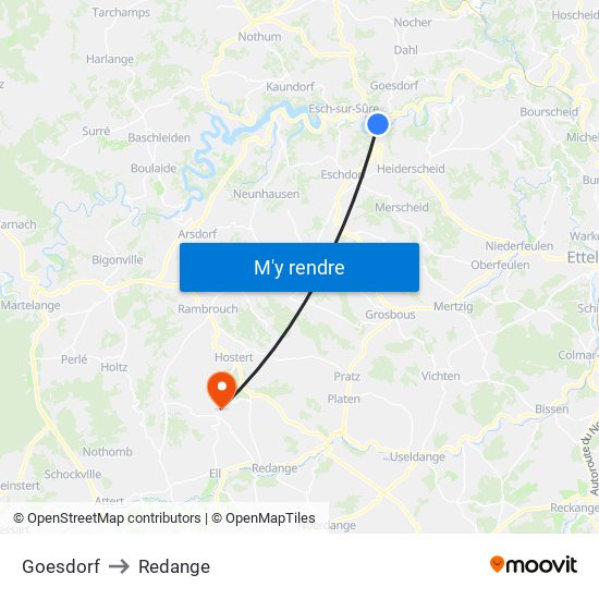 Goesdorf to Redange map