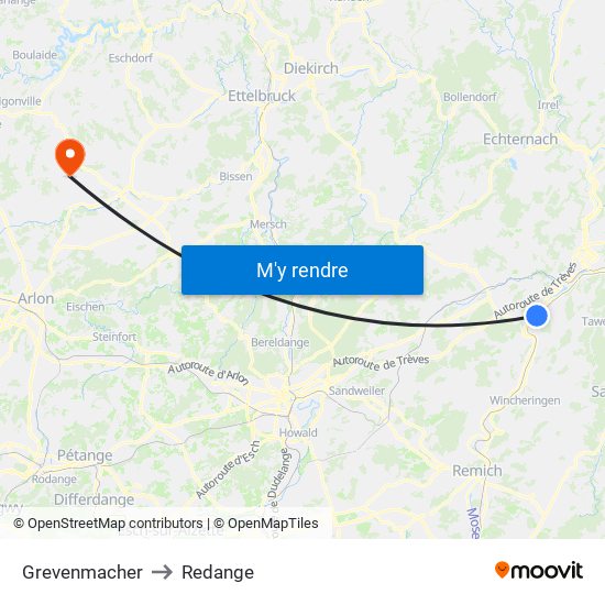 Grevenmacher to Redange map