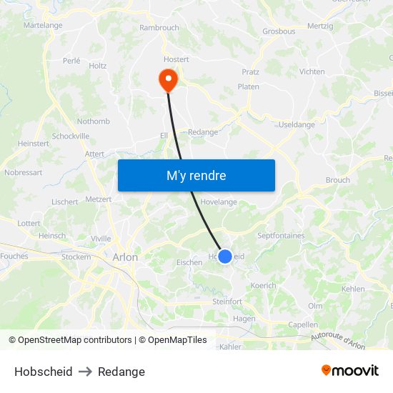 Hobscheid to Redange map