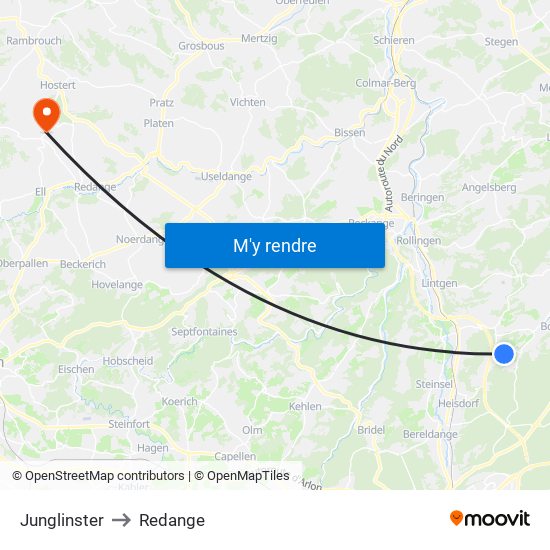 Junglinster to Redange map
