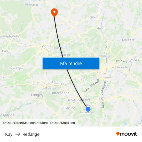 Kayl to Redange map