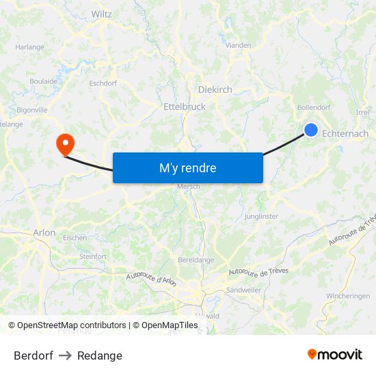 Berdorf to Redange map