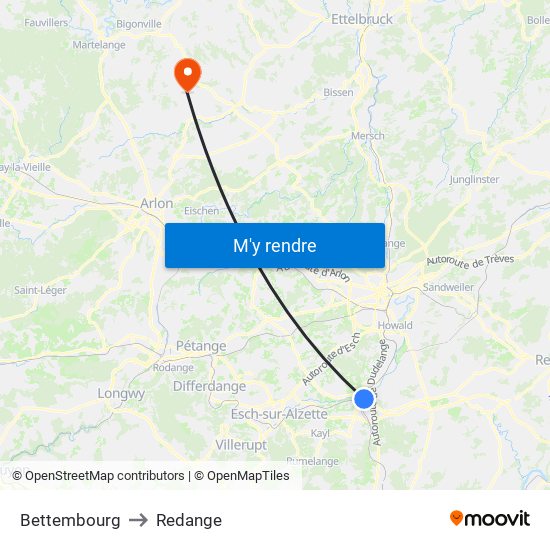 Bettembourg to Redange map