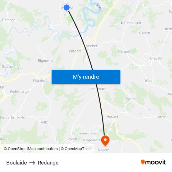 Boulaide to Redange map