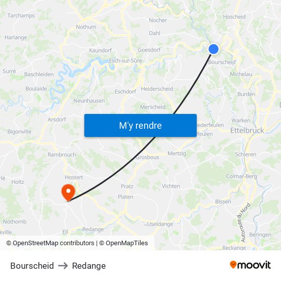 Bourscheid to Redange map