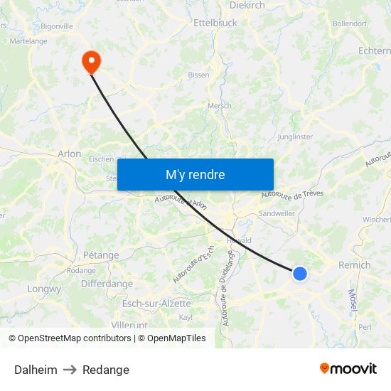 Dalheim to Redange map