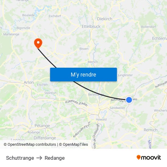 Schuttrange to Redange map