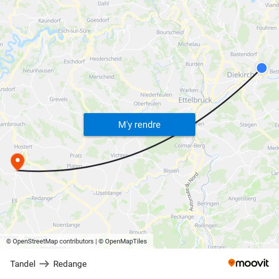 Tandel to Redange map