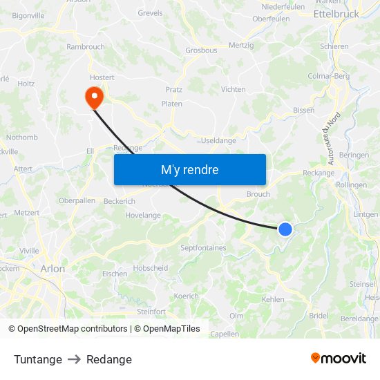 Tuntange to Redange map