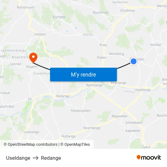 Useldange to Redange map