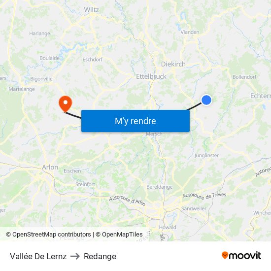 Vallée De Lernz to Redange map