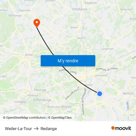 Weiler-La-Tour to Redange map