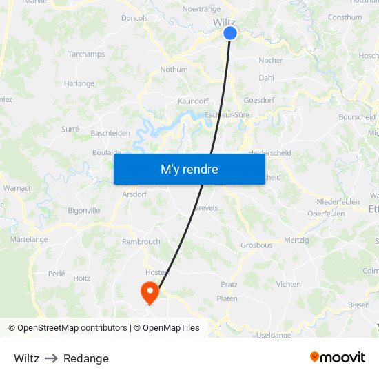 Wiltz to Redange map