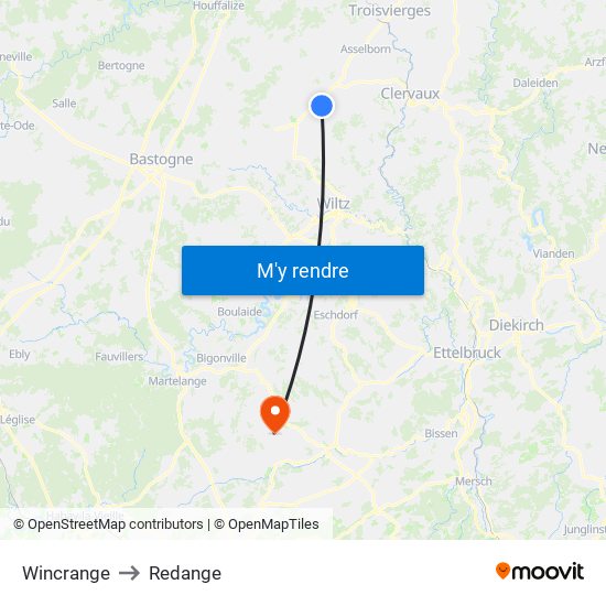 Wincrange to Redange map