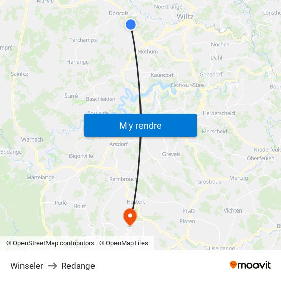 Winseler to Redange map