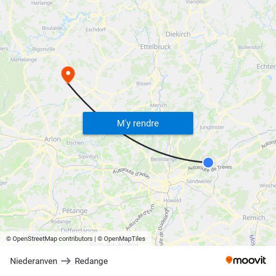 Niederanven to Redange map