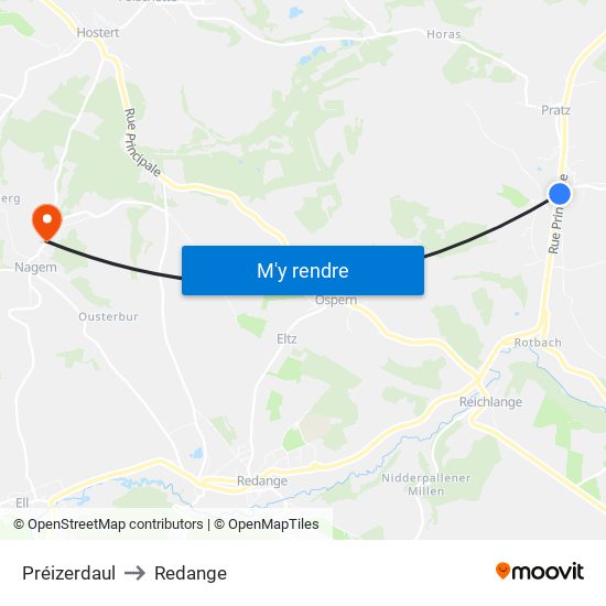 Préizerdaul to Redange map