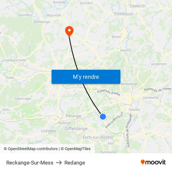 Reckange-Sur-Mess to Redange map