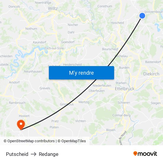 Putscheid to Redange map