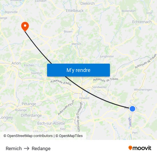 Remich to Redange map