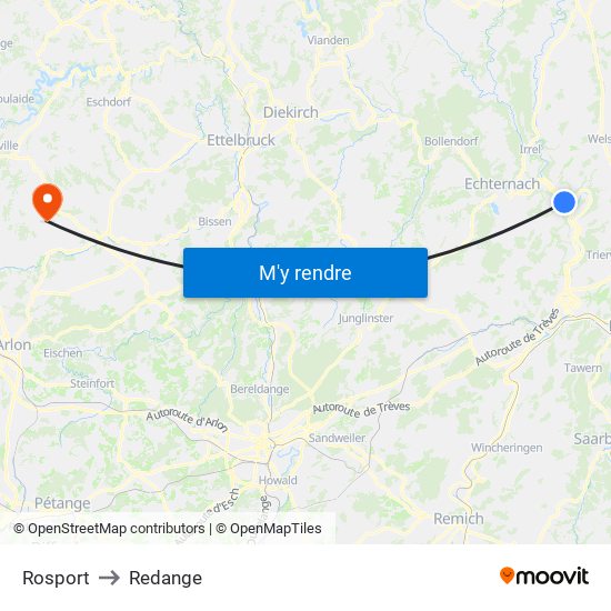 Rosport to Redange map