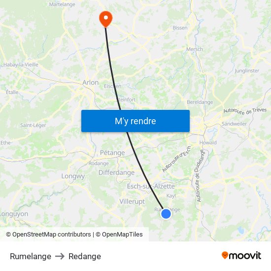 Rumelange to Redange map