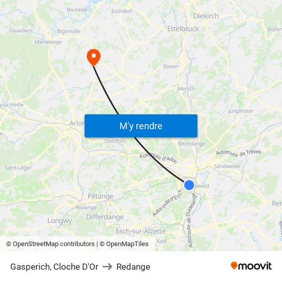 Gasperich, Cloche D'Or to Redange map
