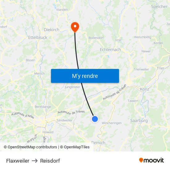 Flaxweiler to Reisdorf map