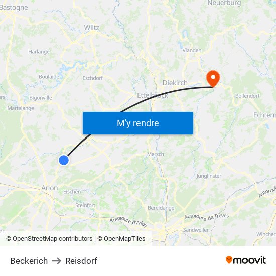 Beckerich to Reisdorf map