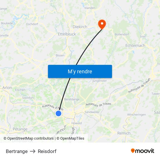 Bertrange to Reisdorf map