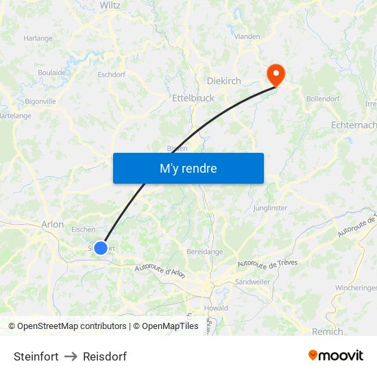 Steinfort to Reisdorf map