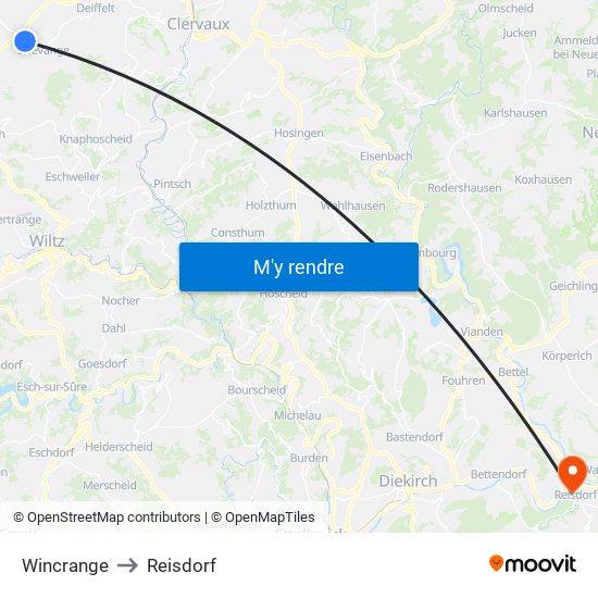 Wincrange to Reisdorf map