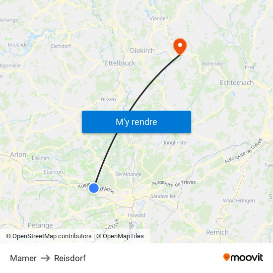 Mamer to Reisdorf map