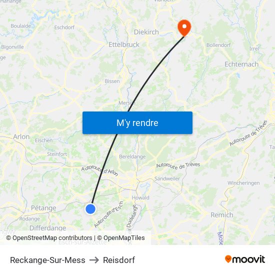 Reckange-Sur-Mess to Reisdorf map