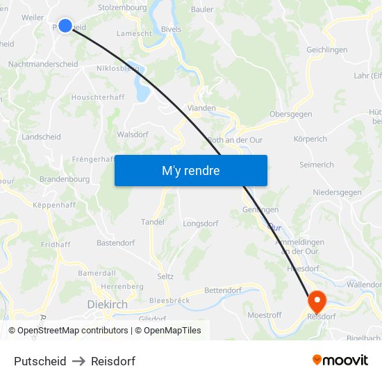 Putscheid to Reisdorf map