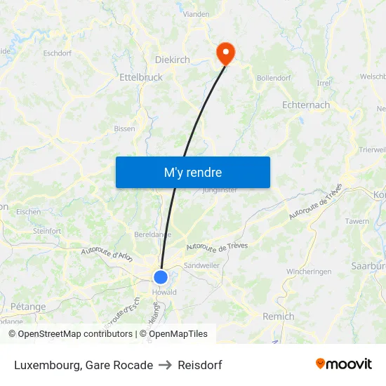 Luxembourg, Gare Rocade to Reisdorf map