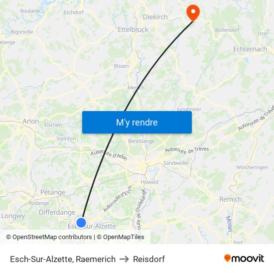 Esch-Sur-Alzette, Raemerich to Reisdorf map